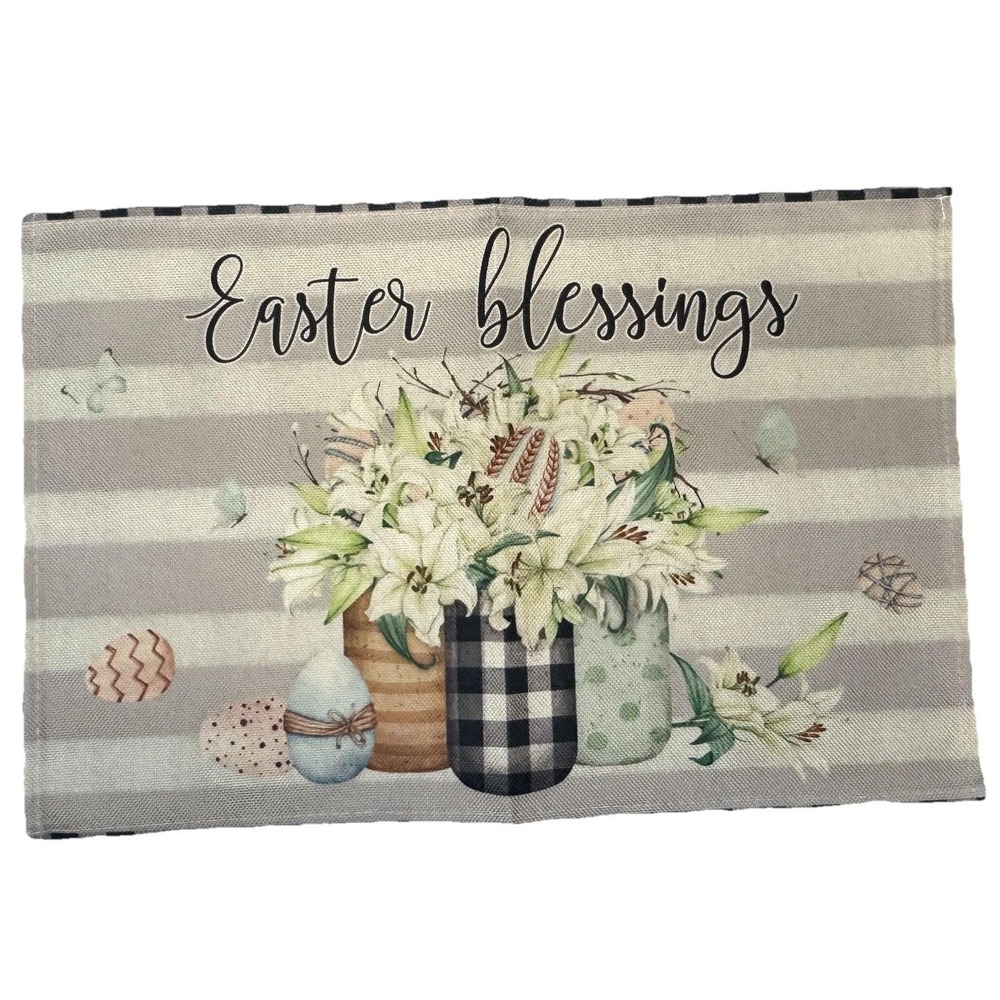 Easter Placemats Set of 6 Farmhouse Bunny Spring Table Decor Gingham Floral - Picture 6 of 8